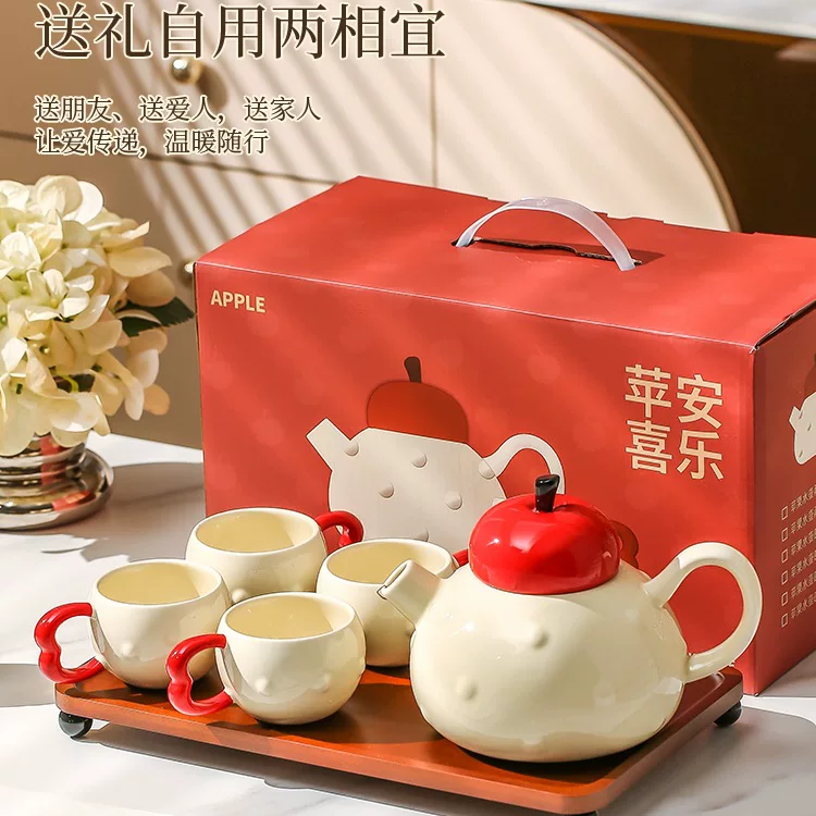Ceramic tea set for moving, teapot for bride, Birthday gift