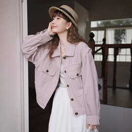 实拍2025秋季日系甜美学院风紫色牛仔外套上衣百搭短外套牛仔衣女