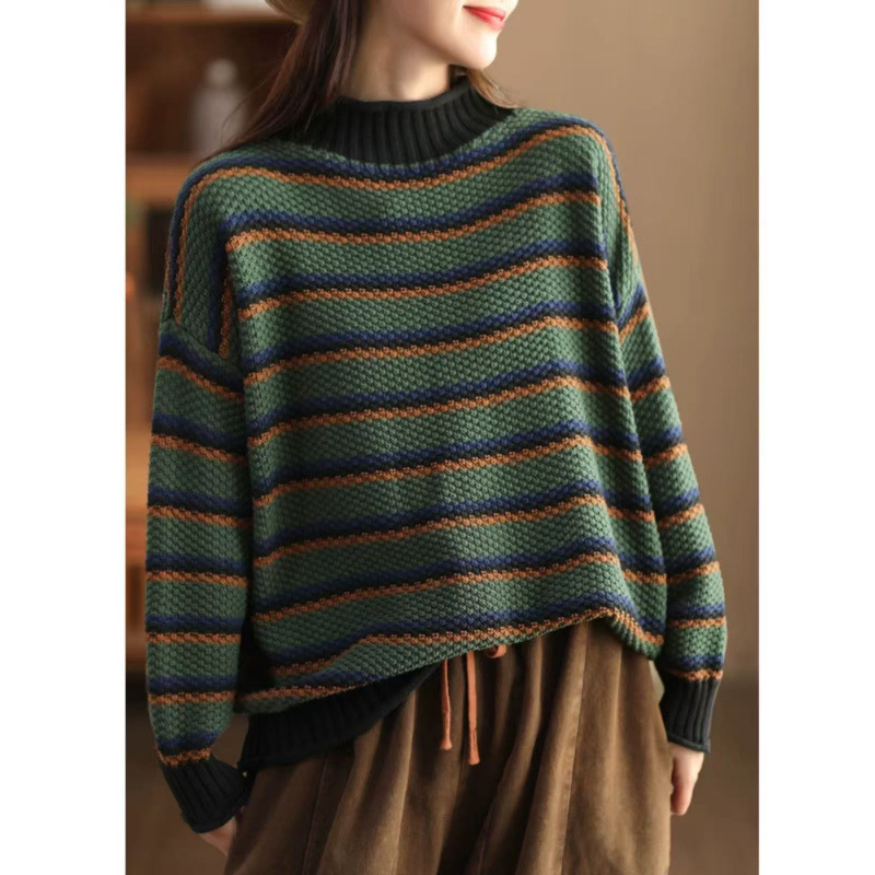 2025 primavera nuevo retro piña jersey de punto suéter de moda de mujer color mosaico doblado jersey de algodón chaqueta artística