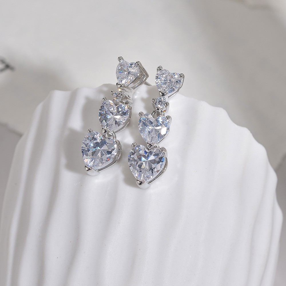 Fashion Heart Shape Copper Inlay Zircon Drop Earrings 1 Pair