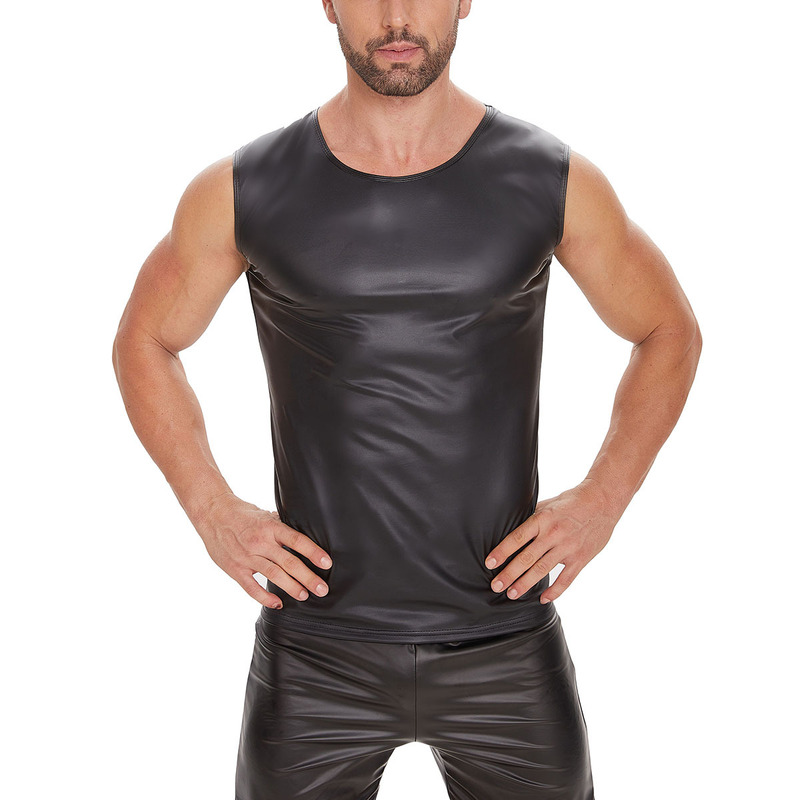 Cross Border Goods Men's Sexy Matte Leather Vest Bright Leather Sleeveless T-shirt Accurate Size No Odor