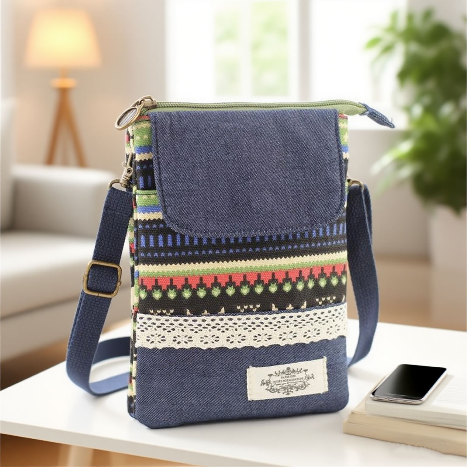 Ethnic Style Large Screen Cotton 5-Layer Cross-Body Mobile Phone Bag for Girls Cross-Body Backpack Carry-On Small Bag Wholesale One Piece Dropshipping