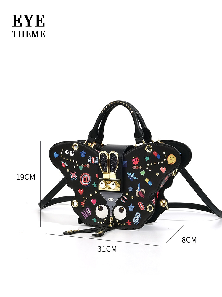 Diseño noble de mujer mariposa impresa bolsa de bloqueo diosa bolso de doble clic multipropósito 2642 #