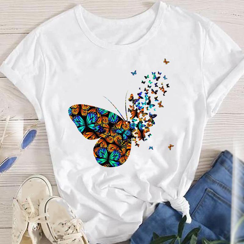 Frau T-shirt Kurzarm T-shirts Drucken Mode Blume display picture 5