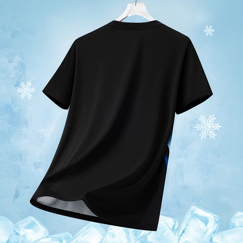 Camiseta de manga corta de seda de hielo para hombres, verano, aire acondicionado transpirable, impresión, degradado, secado rápido, ocio, fresco, deportes, tops sueltos para hombres