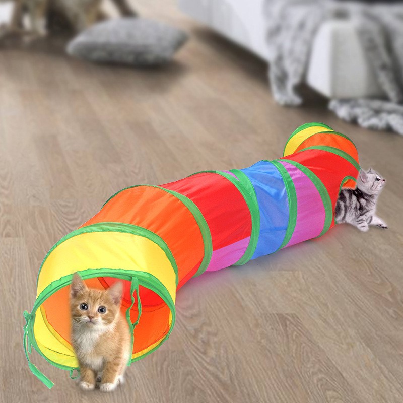 亚马逊跨境可折叠宠物用品彩虹隧道猫通道智益猫玩具钻桶通道猫窝