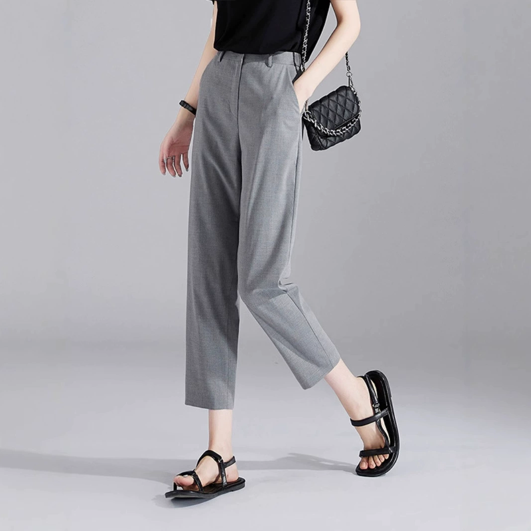 Костюм-брюки Sophie с девятью точками 2023 Летние Новые облегающие повседневные брюки с дымовой трубкой, женские брюки, серые