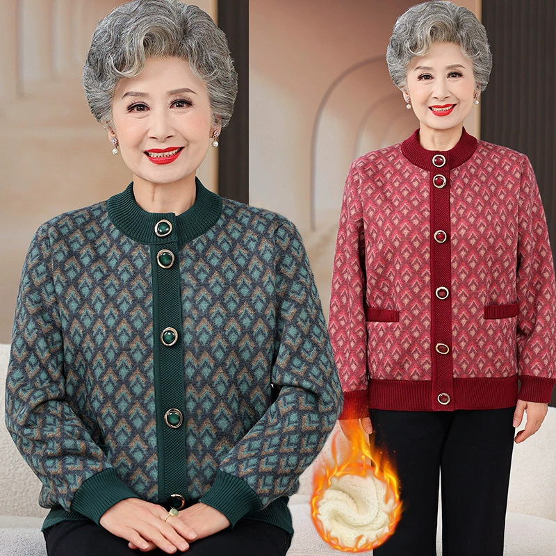 Средний и пожилой мама женская весна и осень вязаный кардиган свитер бабушка 60-летний 70 одежда куртка новый стиль
