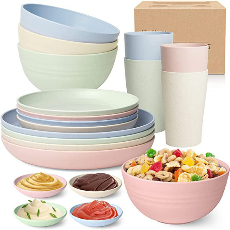 Amazon best selling wheat straw 20-piece boxed dish plate Cup tableware set factory direct wholesale