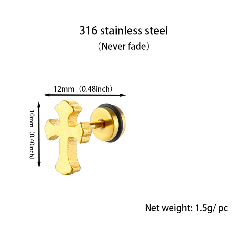 1 Piece Vintage Style Geometric Cross Plating Stainless Steel Ear Studs display picture 2