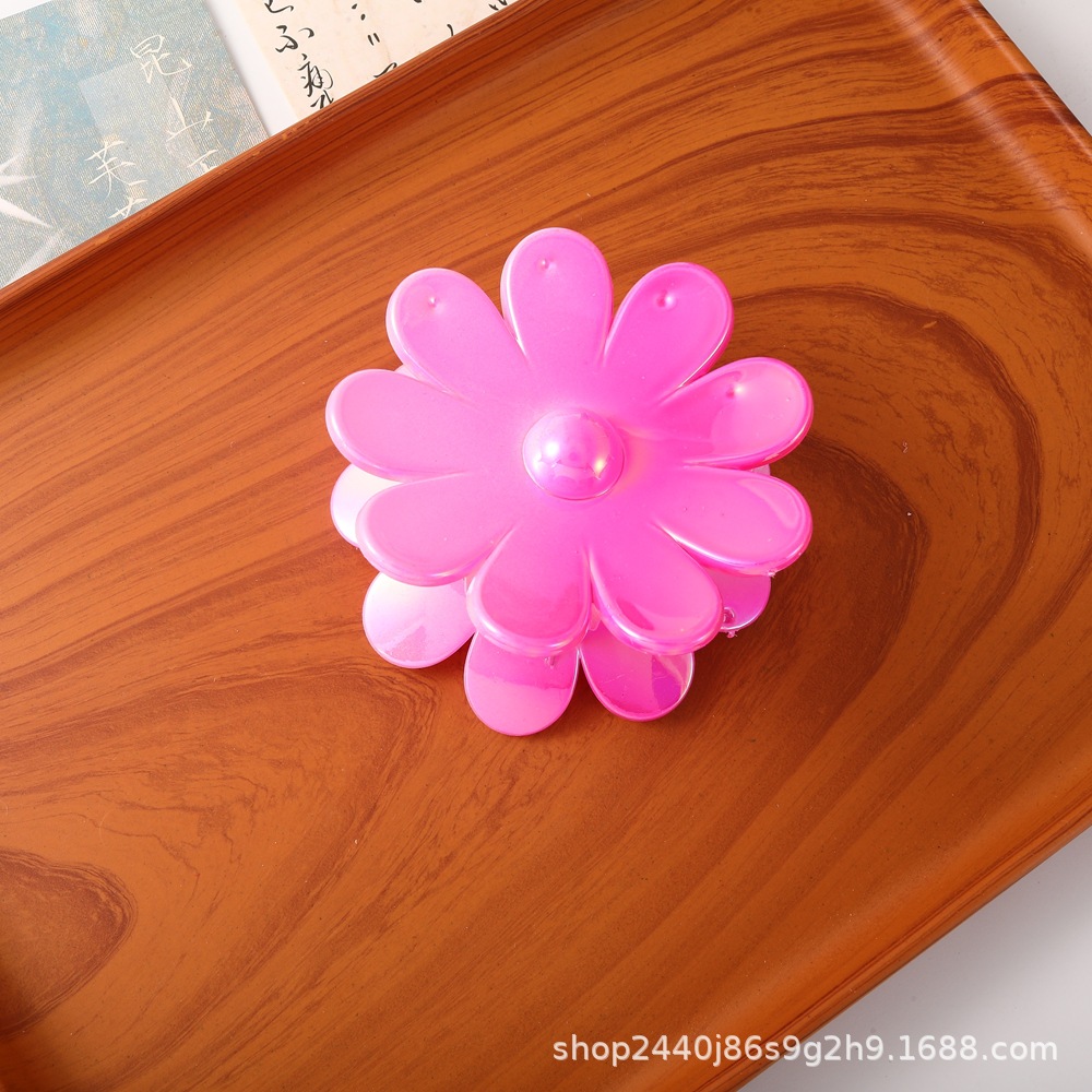 Nuevo color frangipani acrílico pinza para el cabello flor pinza de agarre de alta calidad elegante accesorio para el cabello de mujer pinza de tiburón de agarre lateral