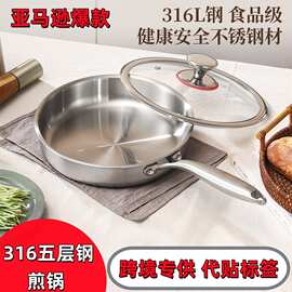 跨境无涂层316不锈钢平底锅家用不粘锅食品级加厚电磁炉专用牛排