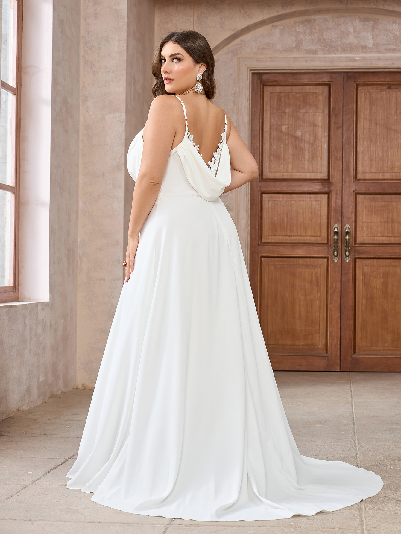 Vestido de gran tamaño, código estándar, comercio exterior europeo y americano, tirantes para mujer, cuello apilado, falda larga, vestido de fiesta de novia de boda image 4