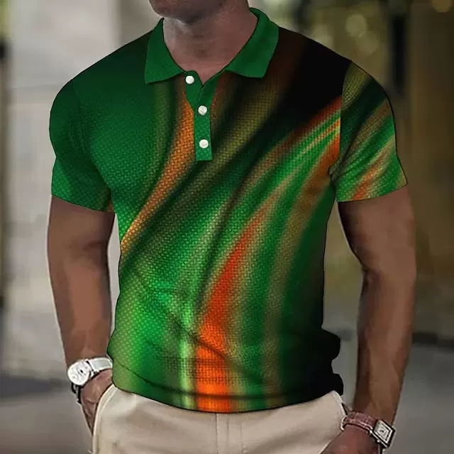 欧美跨境跨境宽松男士polo衫上衣亚马逊纽扣印花休闲Polo衫时尚3D