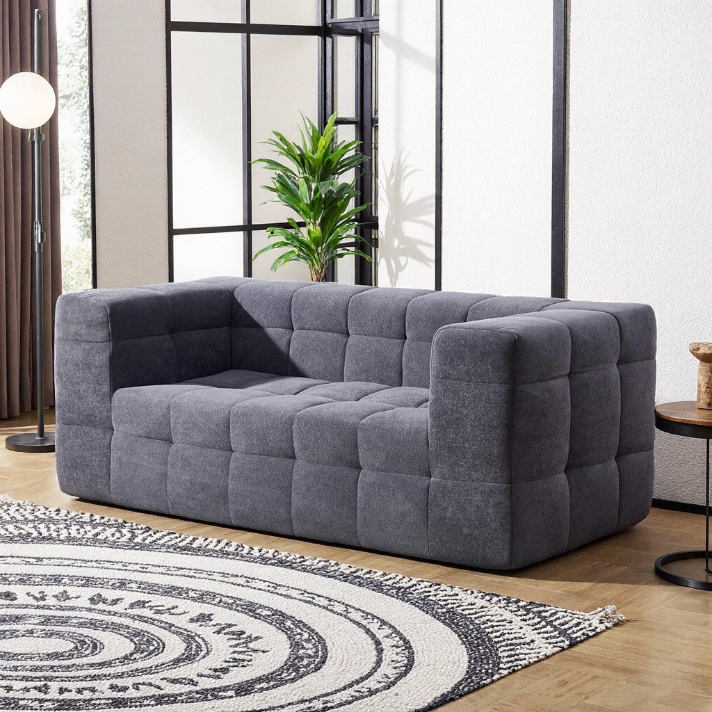 Cross-Border Lamb Velvet Fabric Fully Compressed Sofa Simple Design Straight Row Small Apartment Rental Living Room Furniture Customization