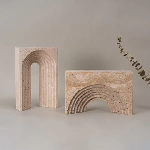 Modern Wabi-Sabi Home Yellow Travertine Book Back, Arched Ornaments, Geometric Decorative Bookends, Artistic Atmosphere Ornaments