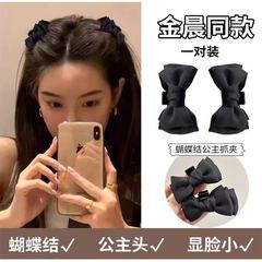 黒の小さなリボンプリンセスヘアクリップサイド前髪頭飾り 2025 新しいハイエンドインターネットセレブ小さなクリップ