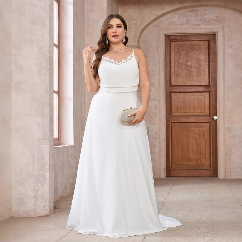 plus size dress code European and American foreign trade women's suspenders pile collar tail dress wedding bride holiday dress plus size dress code European and American foreign trade women's suspenders pile collar tail dress wedding bride holiday dress