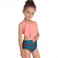 Hiyu Tankini New Children's Swimwear, European and American Style Double Fly Edge Girls' Swim Suit Manufacturer Wholesale
