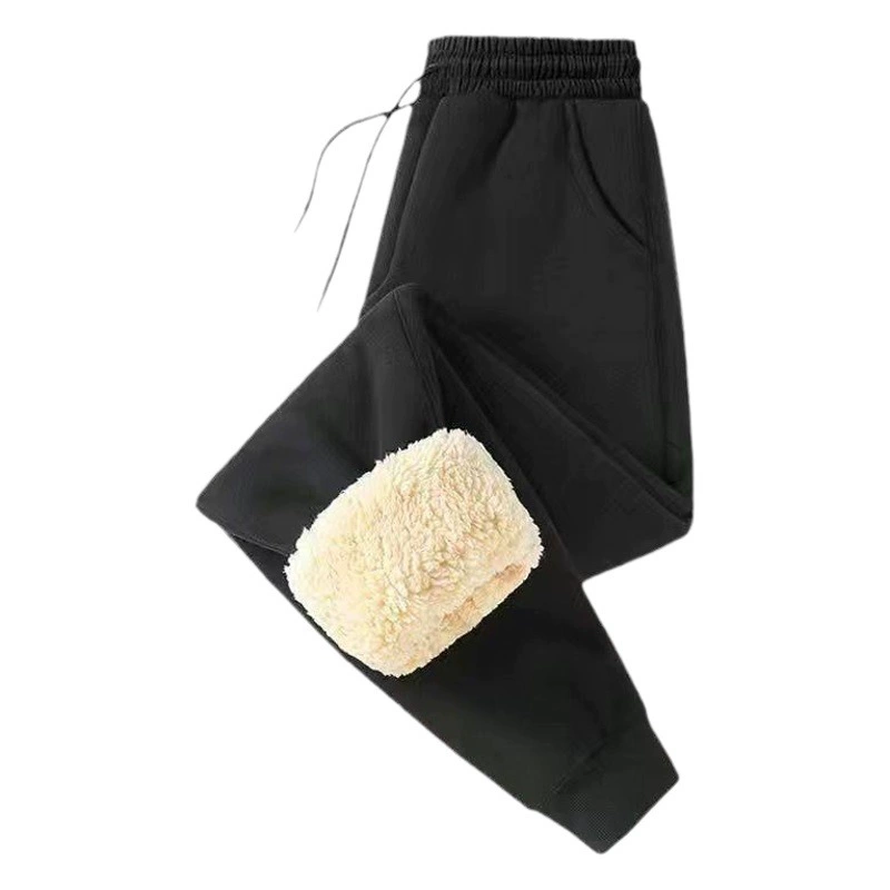 Модные зимние спортивные брюки, мужские бархатные брюки из овечьей шерсти на завязках, утолщенные Свободные повседневные длинные брюки очень большого размера с флисовой подкладкой