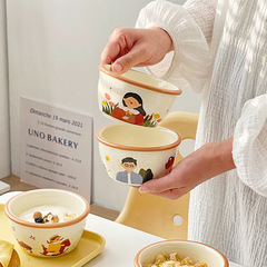 一家人卡通陶瓷餐具吃米飯碗套裝組合情侶家用個人兒童專用湯碗