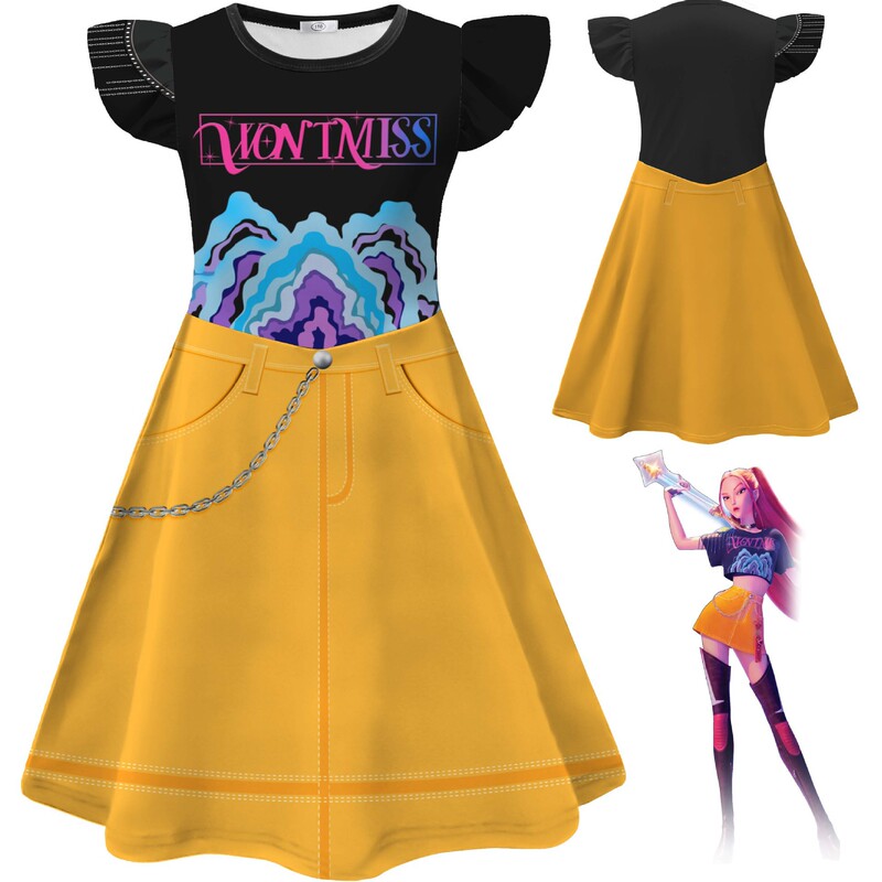 Cross-Border New Style Girl Group Mira Cosplay Girls' Flutter Sleeve Milk Silk Dress 26198