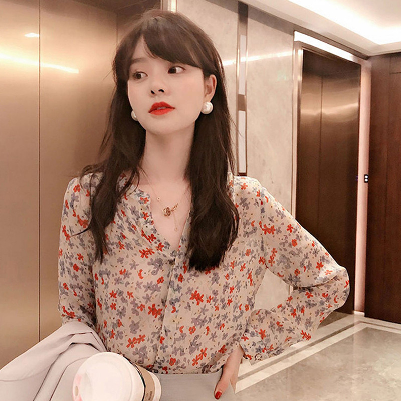 부드러운 프렌치 레트로 셔츠, 시크한 블라우스, 달콤한 디자인, 여성용 니치 시폰 플로럴 셔츠, 여름 신상품