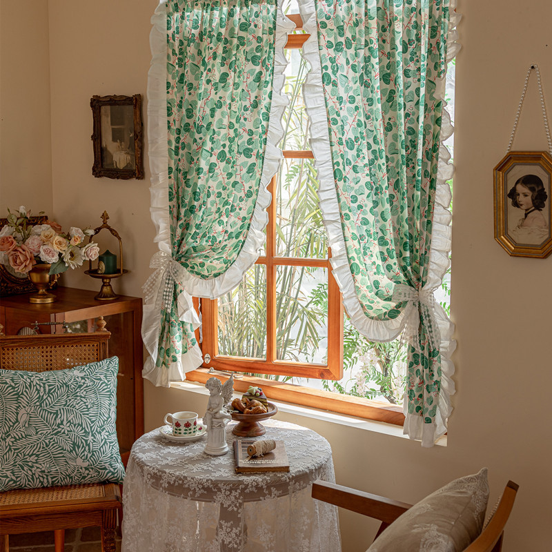 Cross-border All-cotto INS Prited For Homestay, O-drill Partitio Kitche Ruffle Widow Short Curtai, Hagig_voghion.com