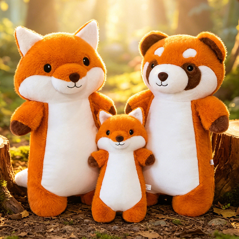 Cross-Border New Model Forest Animal Raccoon Long Plush Pillow, Soft and Cute Soothing Fox Pillow Doll, Children's Toy