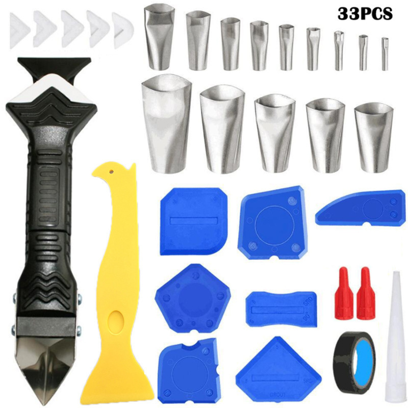 33件套美缝工具组合不锈钢喷嘴涂抹器刮板铲刀密封胶修整