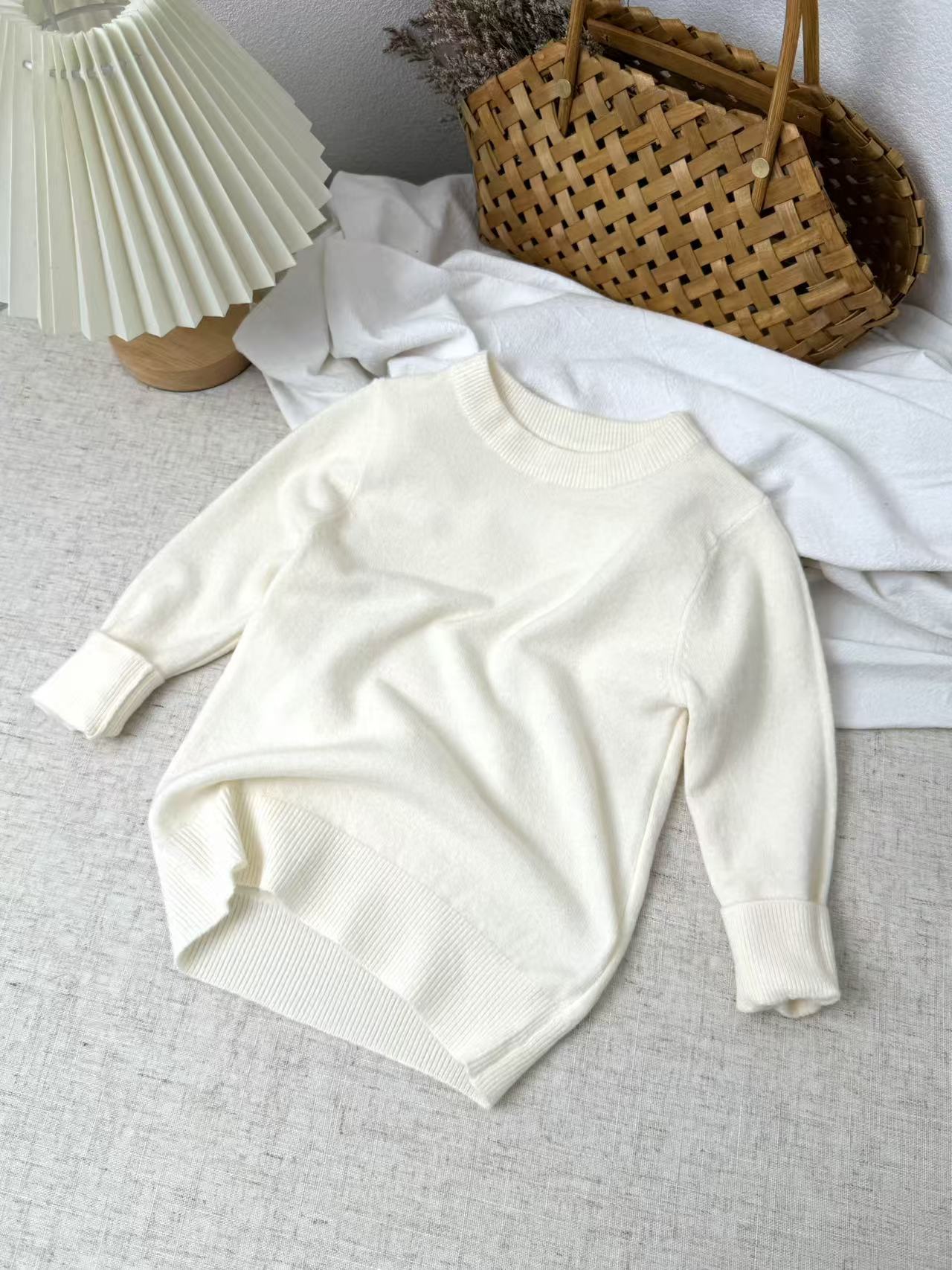 Suéter de lana de otoño y invierno, suéter de cuello redondo para niños y niñas, camisa de fondo, camisa de punto para bebés