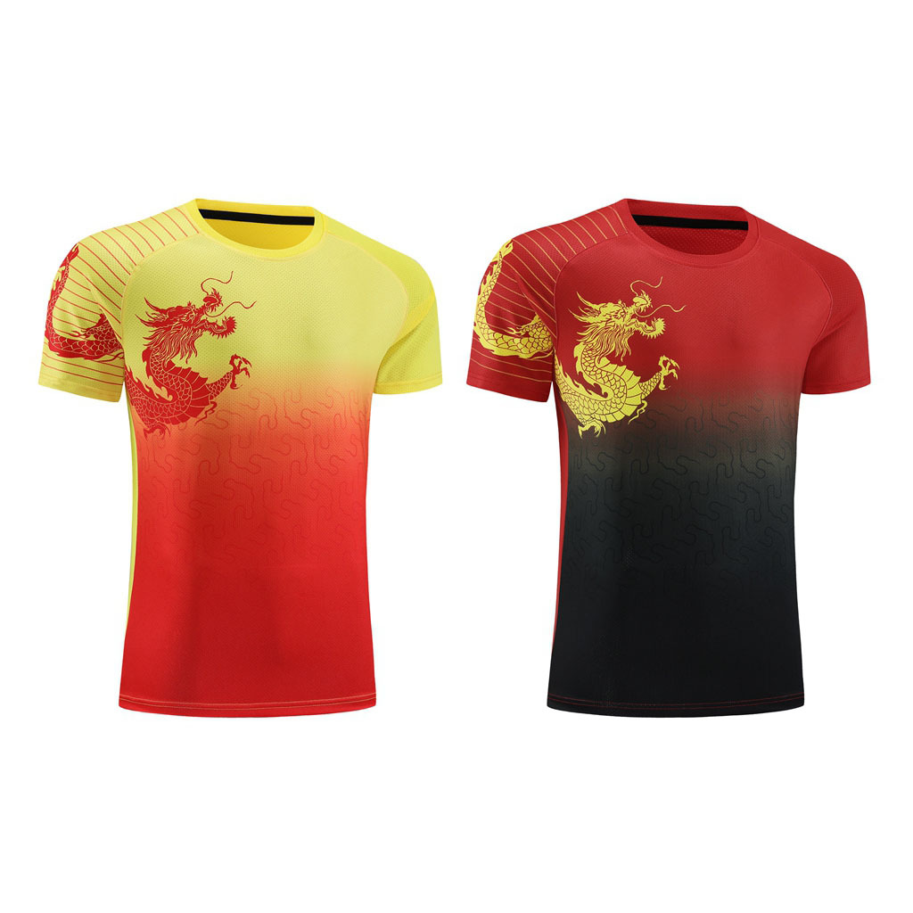 Wholesale Badminton Suits for Men, Table Tennis Suits for Women, Tops, Shorts, Short-Sleeved Dragon Pattern Sports Competition Suits, Group Purchase