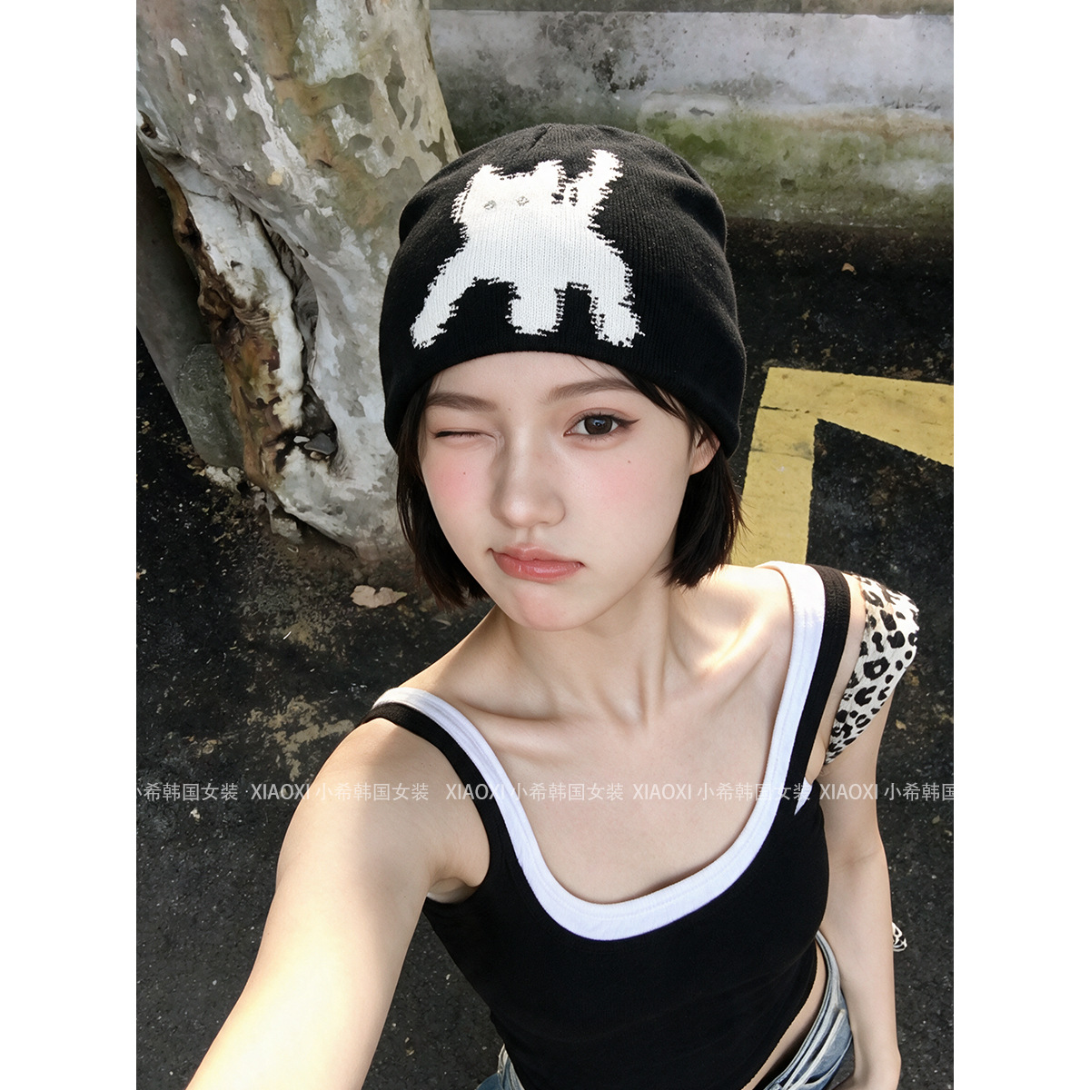 现 2026秋冬季新款韩国设计师aea*e针织帽反光小猫双面毛线帽男女