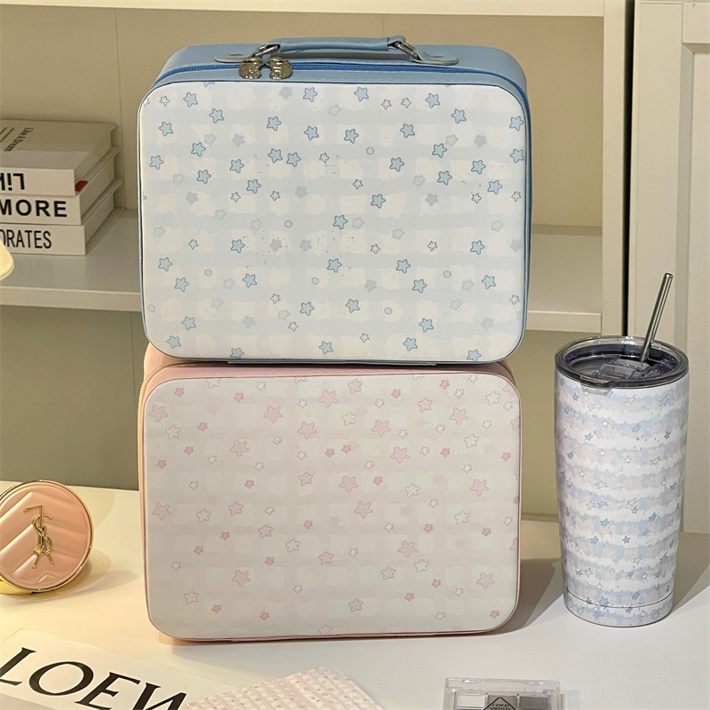 Bolsa de maquillaje con espejo portátil portátil pequeña caja de maquillaje adorable bolsa de almacenamiento de maquillaje de viaje de mujeres bolsa de lavado impermeable
