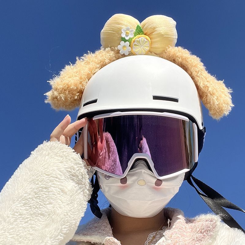 Cute Black and Purple Kuromi Headband Ski Helmet Cartoon Decoration Accessories Single Board Double Board Helmet Ears Universal