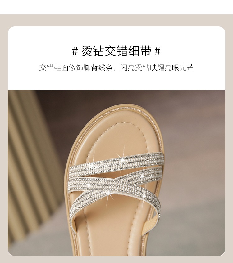 Sandal cao gót nữ đính đá phong cách La Mã, đế xuồng thoải mái — AY161 Trắng be chi tiết 10
