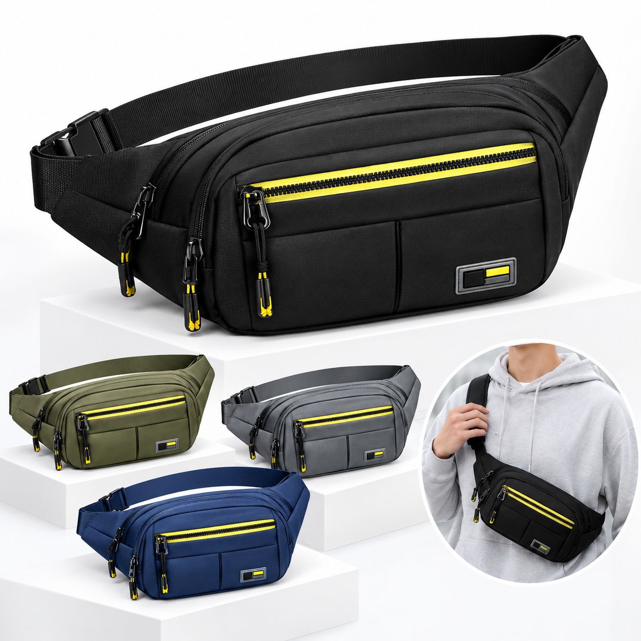New men's waist bag, stylish crossbody bag, single-shoulder phone waist bag, large-capacity outdoor sports waist bag, wholesale for men