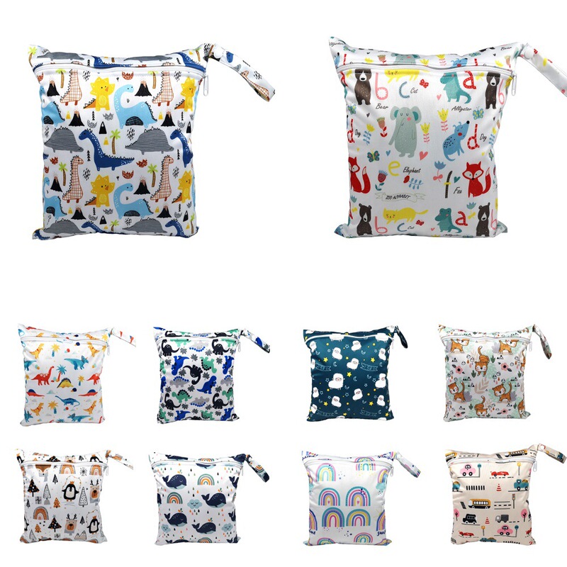 SGS Certified Overseas E-commerce Single Zipper Cartoon Pattern Baby Diaper Bag Washable Bag Wet Bag Storage Bag