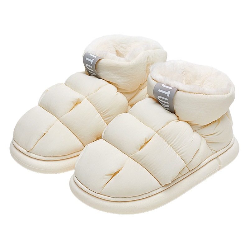 Optimizado tofu zapatos de suela gruesa bolsa de nieve de algodón de tacón zapatillas de interior de las mujeres de invierno cálido confinamiento zapatos sienten caída