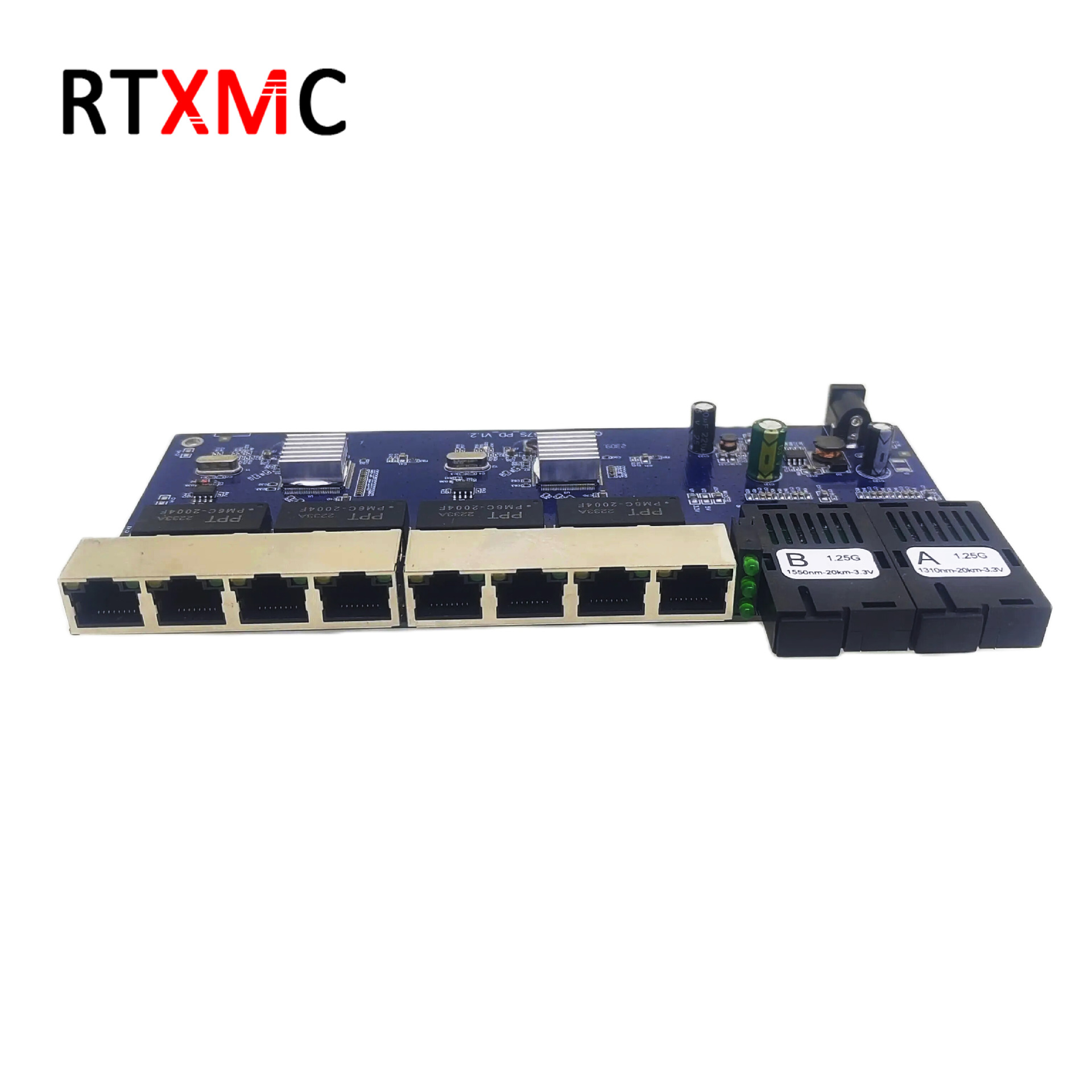 千兆2光8电光纤收发器反向POE供电SC接口交换机光电转换器板Pcba