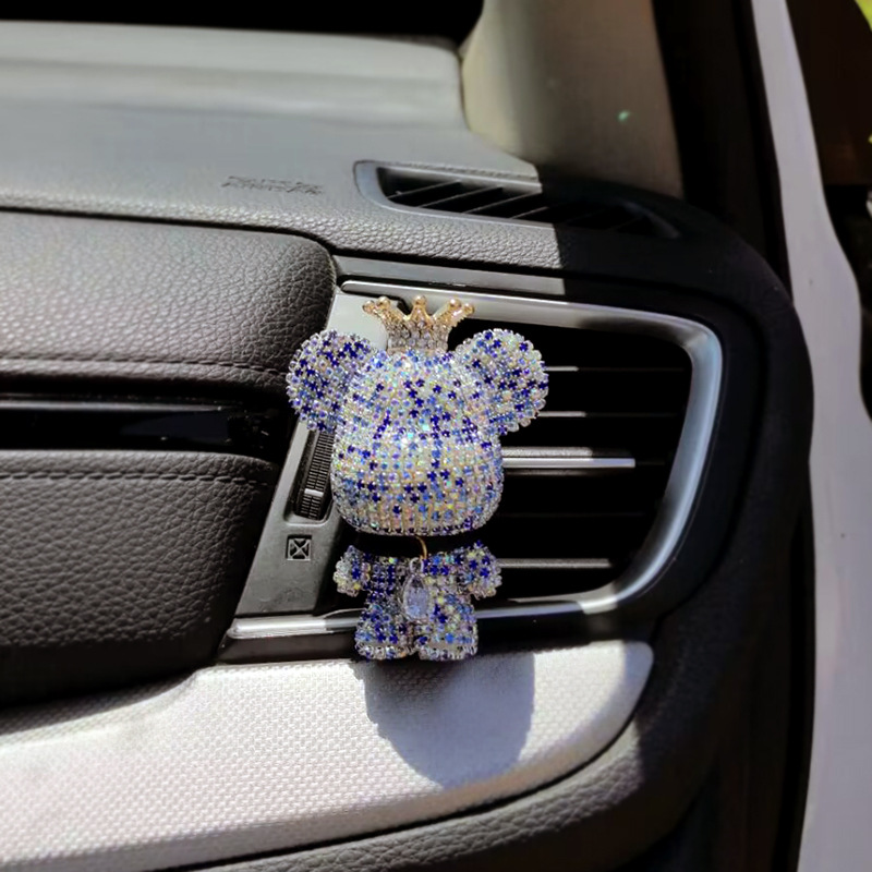 Dibujos animados gran cabeza oso coche aire acondicionado salida de aire decoración coche perfume clip interior accesorios incienso clip aromaterapia hembra diamante