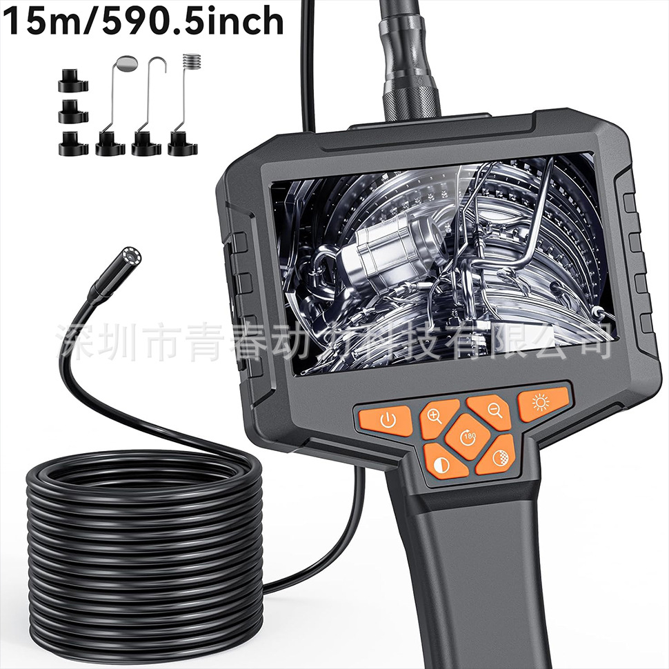 Industrial endoscope camera, 4.3 inch IPS screen, LED light, semi-rigid tube