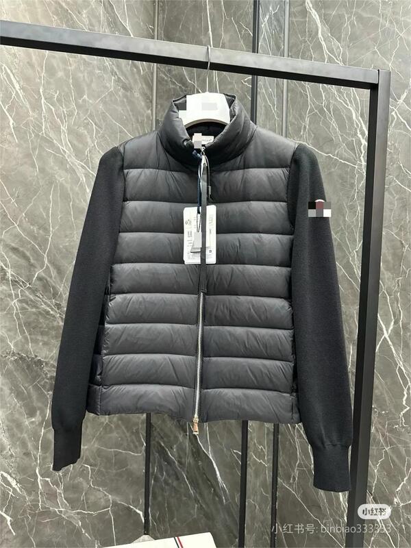 M家24新款女士立领白色针织拼接轻薄蒙家羽绒服90白鸭绒开衫外套|undefined
