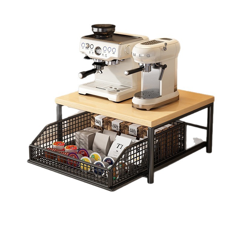 サイドボードの下のコーヒーマシン収納ラックバーテーブルデスクトップティーバッグパンスナックデザートコーヒーカプセルウォーターカップラック
