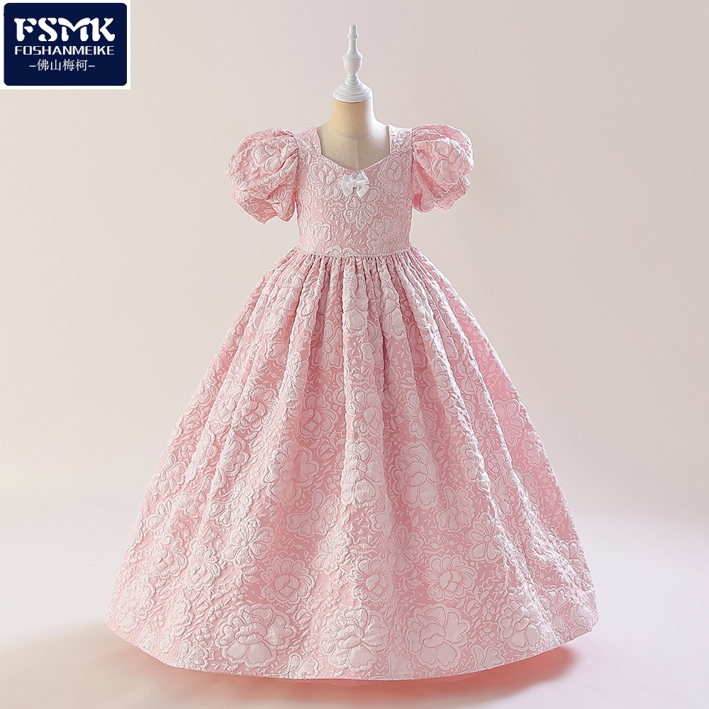 Vestido de las niñas europeas y americanas Vestido de manga de burbuja vestido de niña de las flores vestido de princesa pettiskirt de los niños