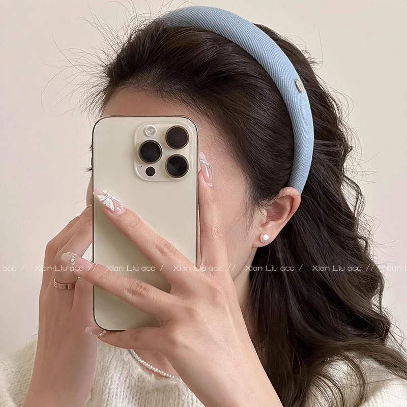 Diadema de esponja a cuadros azul, diadema de cabeza alta para mujer, diadema de cabeza alta, todo fósforo de verano, toalogas de horquilla para salidas diarias