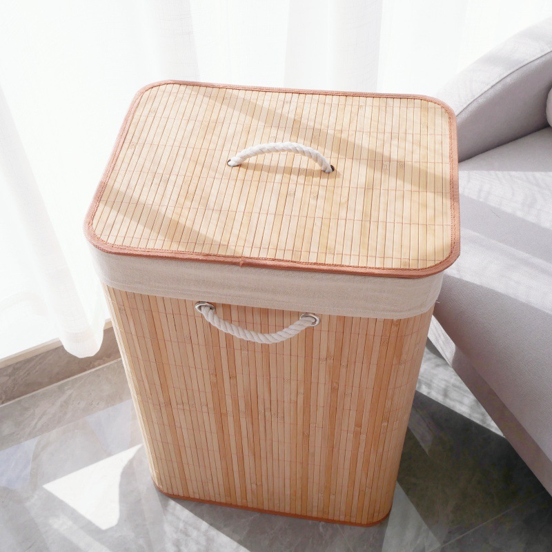 Procesamiento de bambú natural tejido toalla de bambú toalla de baño caja de almacenamiento de ropa caja de almacenamiento doméstica cesta de ropa sucia cesta de bambú plegable
