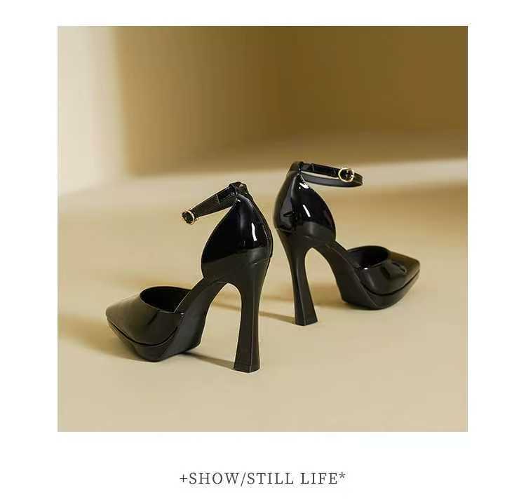 Waterproof Platform One-Strap Women's High Heels 2025 Summer New Pointed Black Single Shoes Sexy Elegant Sandals_vogvips.com