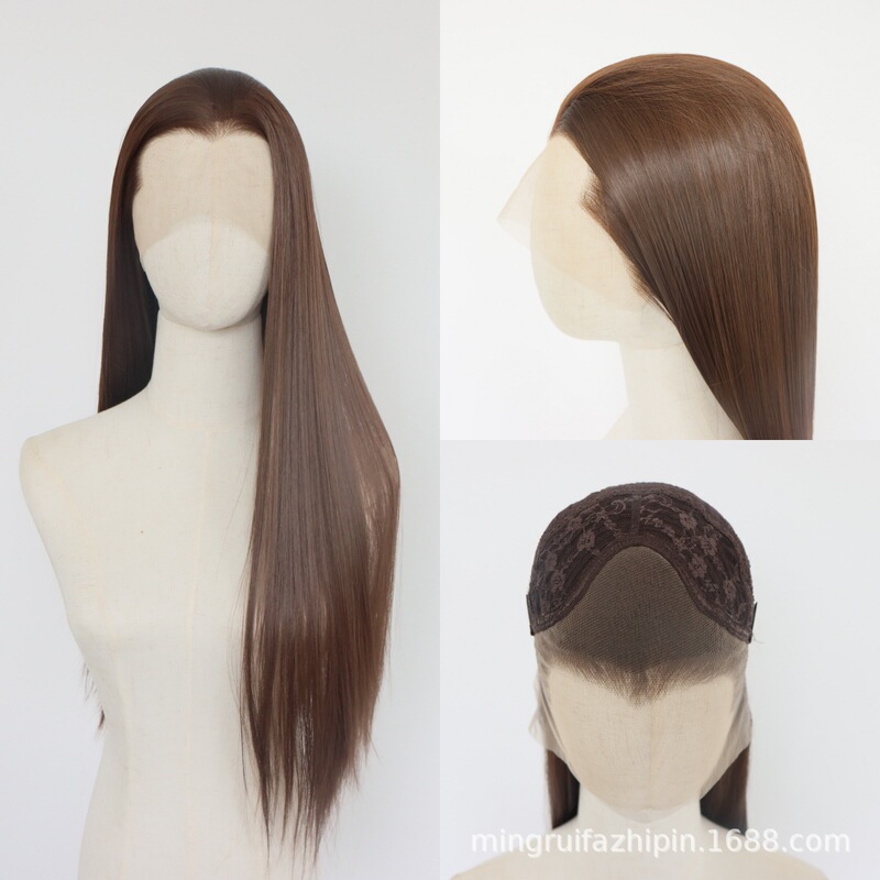 New Cosplay Wig 13×4 Front Lace Beauty Bangs Wig Brown Long Straight Hair Free Parting Hairline