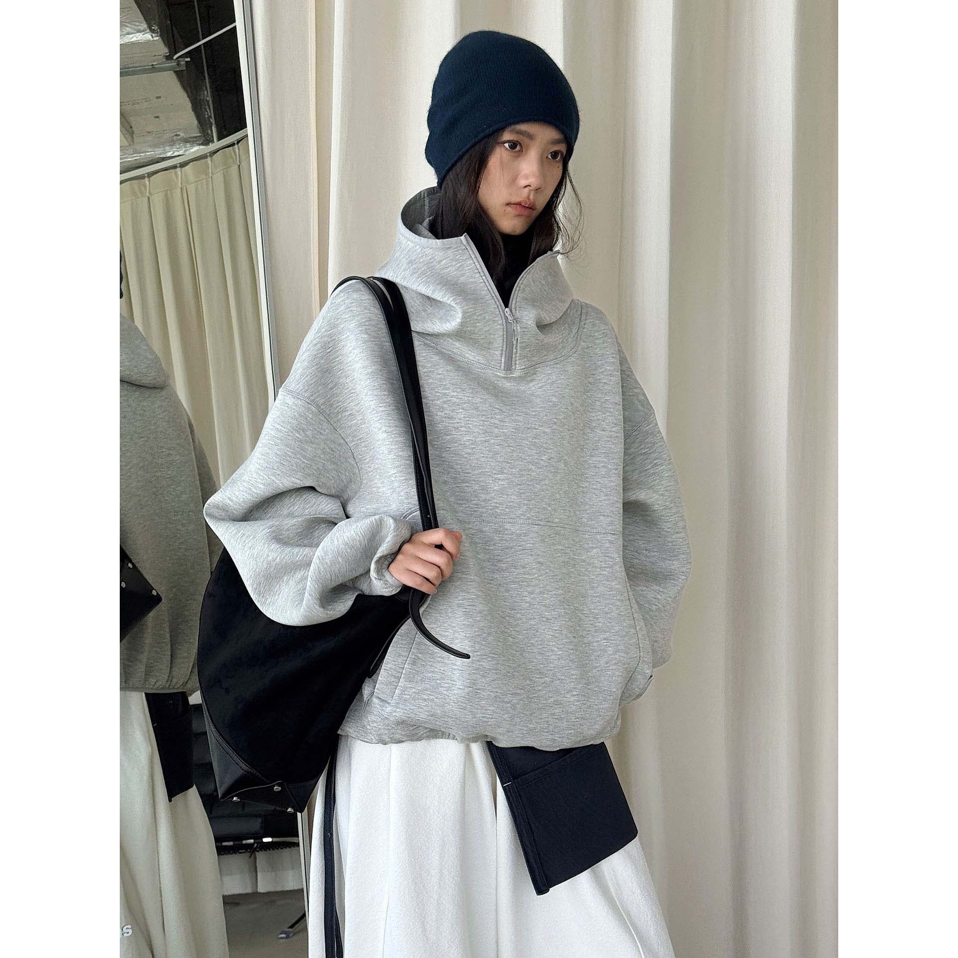 Louvre Autumn New Style Simple Casual Sporty Windproof Air Layer Oversized Hooded Sweatshirt Loose Top for Women